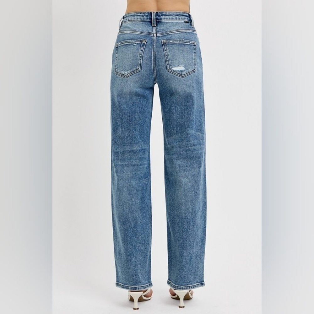 RISEN Women's Wide Leg Jeans Classic Retro Stretch Straight Medium HR 0/24 NEW - Picture 13 of 14